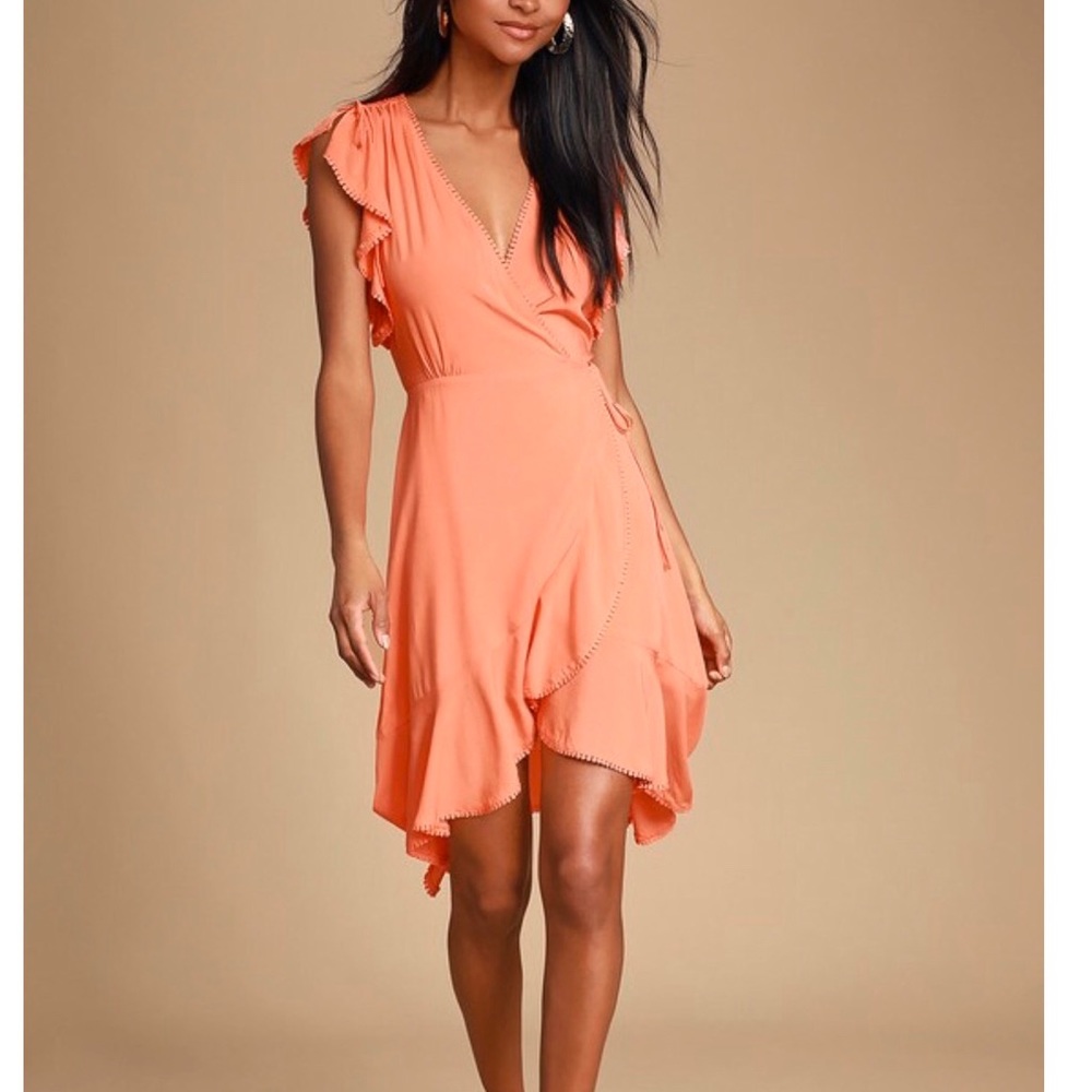 Lulus Adeleine Wrap Dress Peach Size Small